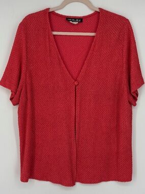 Shar-Ade Womens 18P One Button Cardigan Sweater Top Coral Pink Short Slv Vintage